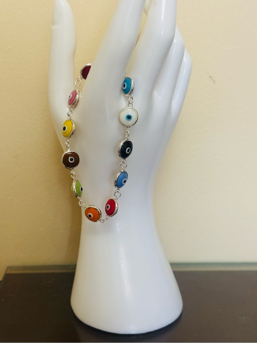 Sterling Silver with Multicolor Evil Eye Charmed 8 Inch Bracelet